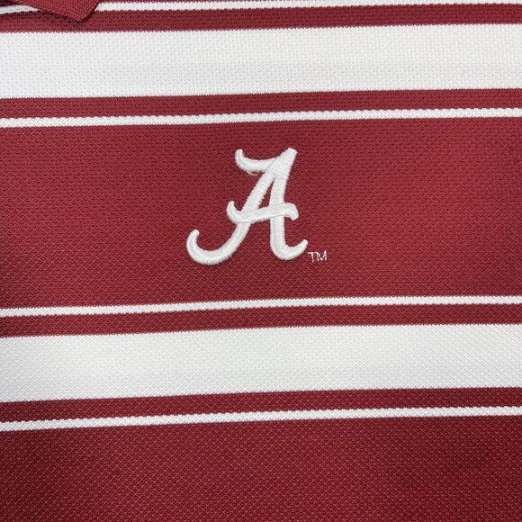 Alabama Crimson Tide Columbia Mens Medium Red Stripe Logo Polo Shirt - Picture 3 of 9